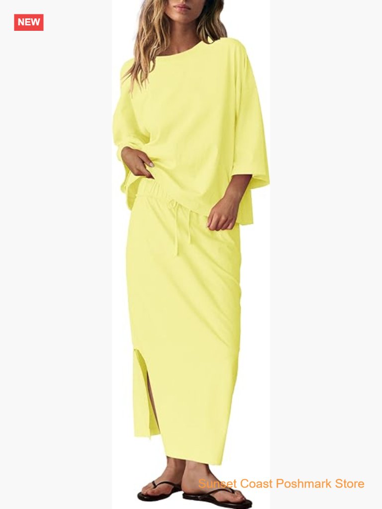2 Piece Skirt Set Lounge Set Maxi Dress With Pockets Back Vented Tops Casual